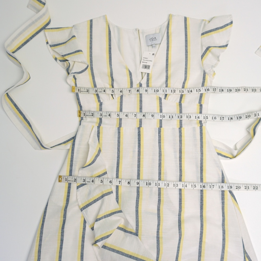 J.O.A. Striped Ruffle Flutter Trim Faux Wrap Dress - Picture 5 of 6